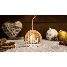   LED karácsonyi tájkép,szarvas,fa, elemes (X24023) - CHRAFRD1WW