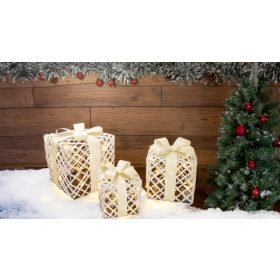   LED karácsonyi ajándékdoboz szett,fehér,arany,elemes(X24030) - CHRGGSET60WW