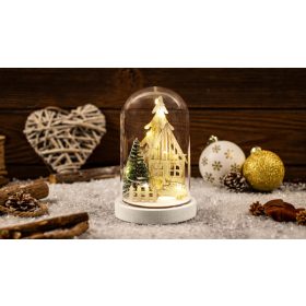   LED karácsonyi házikó burában,fa, elemes (X24016) - CHRHB10WW