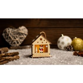   LED karácsonyi ablakdísz, ház,rénszarvas, elemes (X24025) - CHRKRD1WW