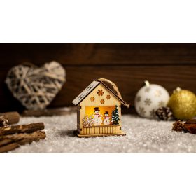   LED karácsonyi ablakdísz, ház,hóember,elemes (X24024) - CHRKSM1WW