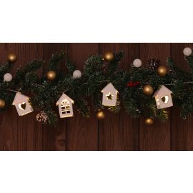   LED karácsonyi lánc, házikó, fehér, fa, elemes (X22057) - CHRSTHWWG10WW