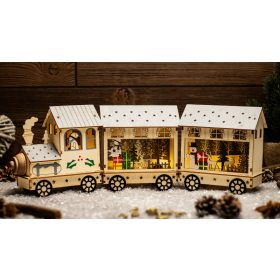   LED karácsonyi vonat, fa, fehér, elemes (X24019) - CHRTR10WW