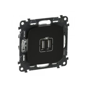   Legrand 754998 - Valena Allure Kettős USB töltőaljzat, burkolattal, Fekete