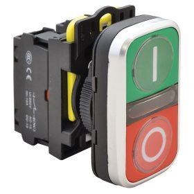   Kettős világító BE-KI nyomógomb, I-O, zöld+piros - NYG3-DL1