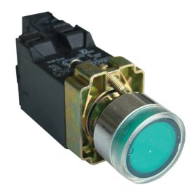   Világító nyomógomb, fémalap, trafóval, zöld, glim, izzó nélk - NYGBW3341Z
