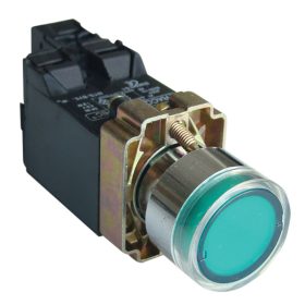  Világító nyomógomb, fémalap, trafóval, zöld, glim, izzó nélk - NYGBW3351Z