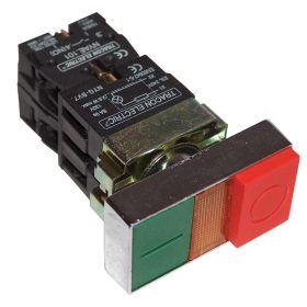   Kettős BE-KI nyomógomb, fémalap, zöld+piros kiálló - NYKK8475